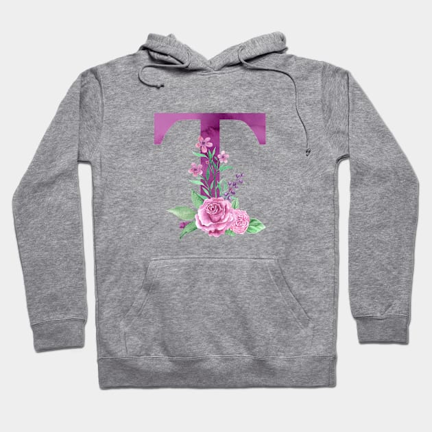 Floral Monogram T Beautiful Rose Bouquet Hoodie by floralmonogram